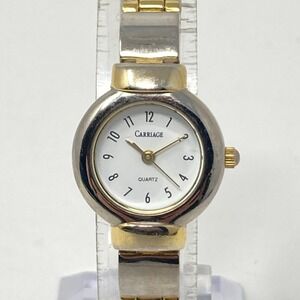 Vtg Timex Carriage Watch Women 21mm Silver Gold Two Tone New Battery 6.5" 2002